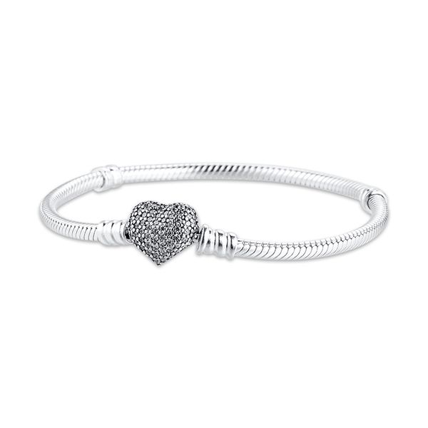 

100% 925 sterling silver jewelry pave heart clasp bracelets 1028, Black