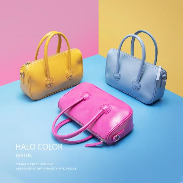 

totes 2021 girls spring candy oil wax leather handbag simple small square bag for youth ladies handle 0zc1