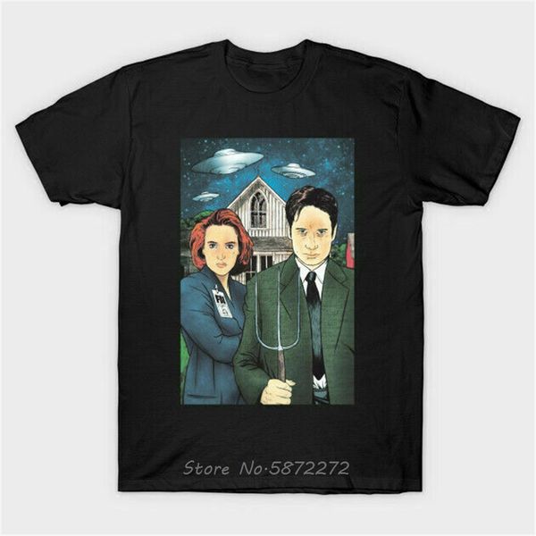 

sport fox mulder dana scully the x-files american gothic parody black t-shirt men casual o-neck cotton tshirt funny tees