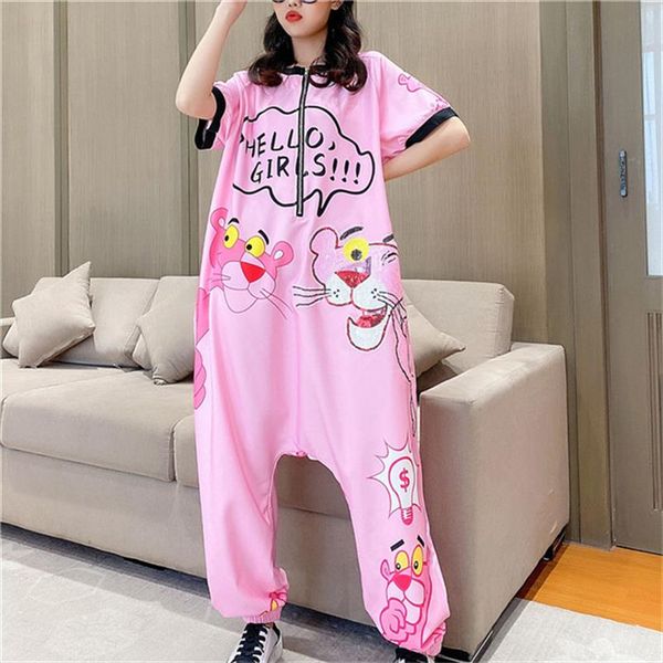 

thailand tide brand drilling cartoon print thin denim jumpsuit summer short sleeve casual overalls jeans women, Black;white
