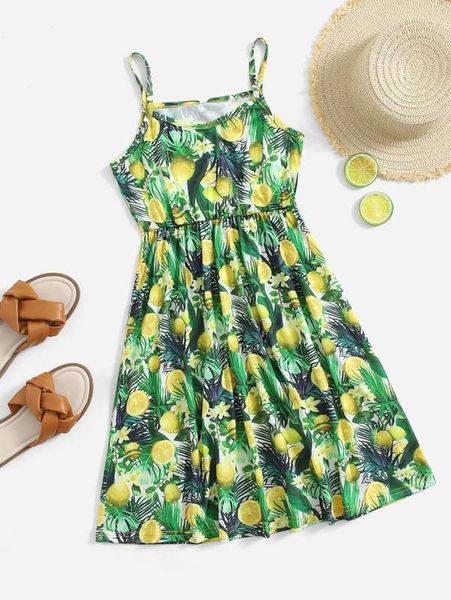 

girls lemon & tropical print cami dress she, Red;yellow