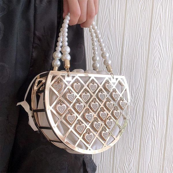 

Luxury Diamond Metal Bucket Hollow Design Luxury Women Party Evening Bag Purses And Handbags Ladies Shoulder Banquet Chain Totes