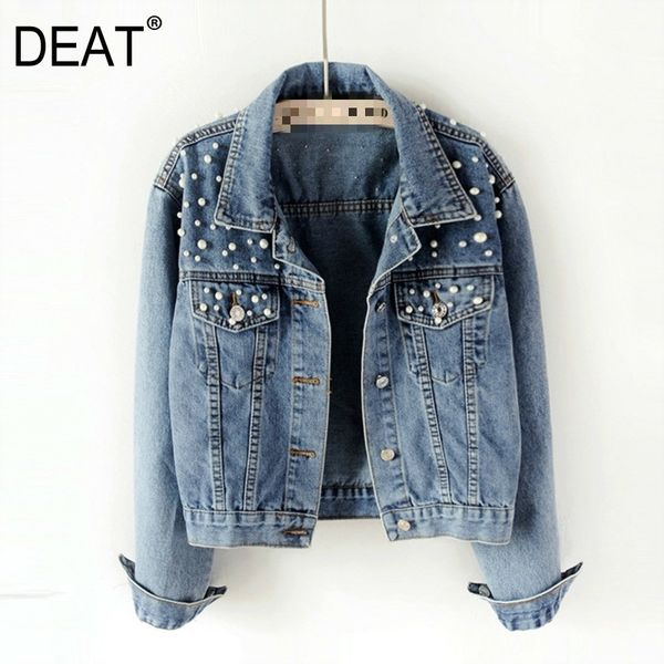 

[deat] fast delivery new autumn fashion womens denim jacket full sleeve loose button pearls short lapel wild leisure ap446 201127, Black;brown