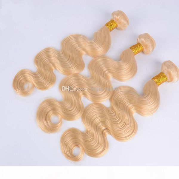 

100% virgin hair bundle brazilian virgin body wave hair unprocessed human hair bundle #613 bleach blonde extensions 3pcs lot for sale, Black;brown