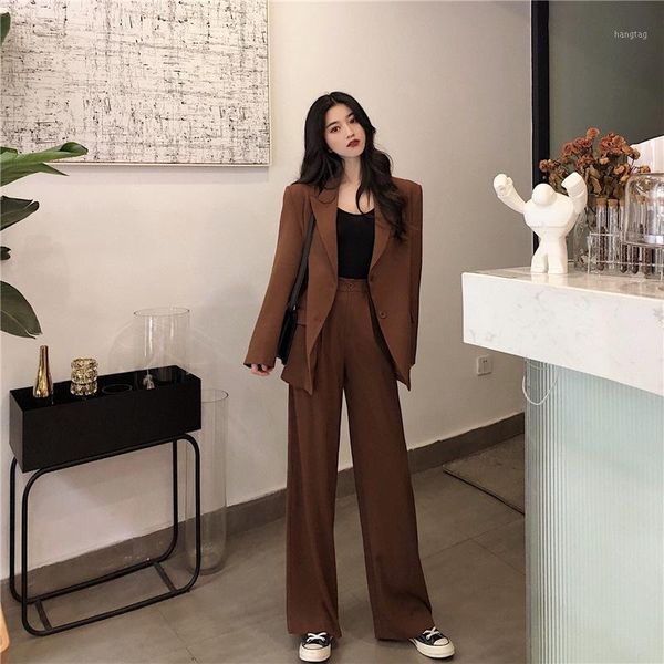 

women's suits casual suit blazer with trousers women suit jacket +wide leg pant spring work oversize blazer pant 2 piece1, White;black