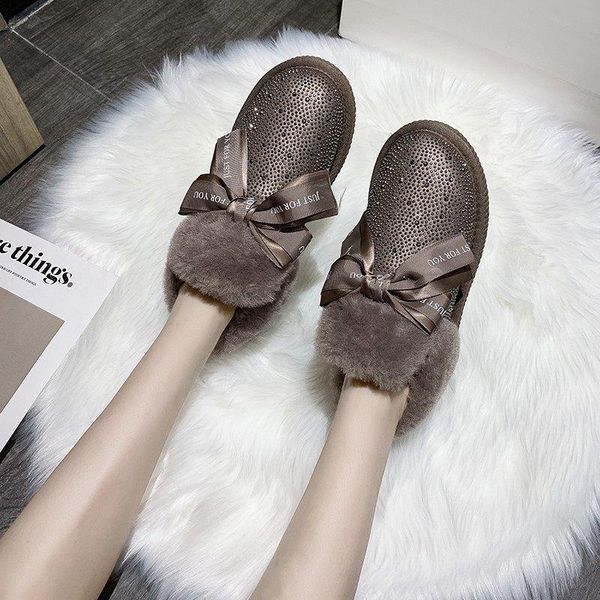 

anti-slip rhinestone snow boots women short tube fur one 2020 new fashion thick-soled cotton shoes women winter plus velvet, Black