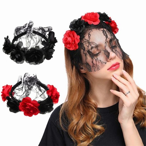

rose flower lace veil headband halloween headbands festival christmas hair band event & party supplies new arrival dhf2543