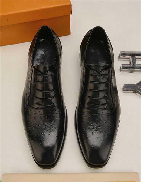 

2020 newly designer men's quality pu leather shoes social size 37-44 head leather autumn office shoes soft man dress shoes, Black