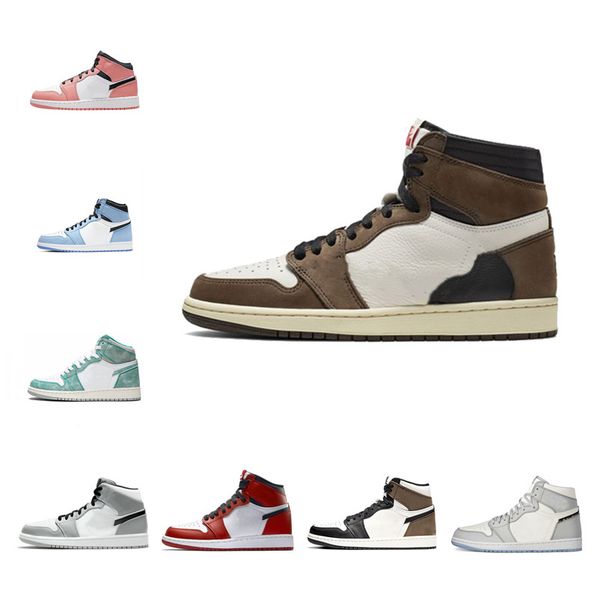 

21 colors mens og basketball shoes 1s university blue chicago twist dark mocha unt patent turbo green jumpman 1 men women sports sneakers tr, Black