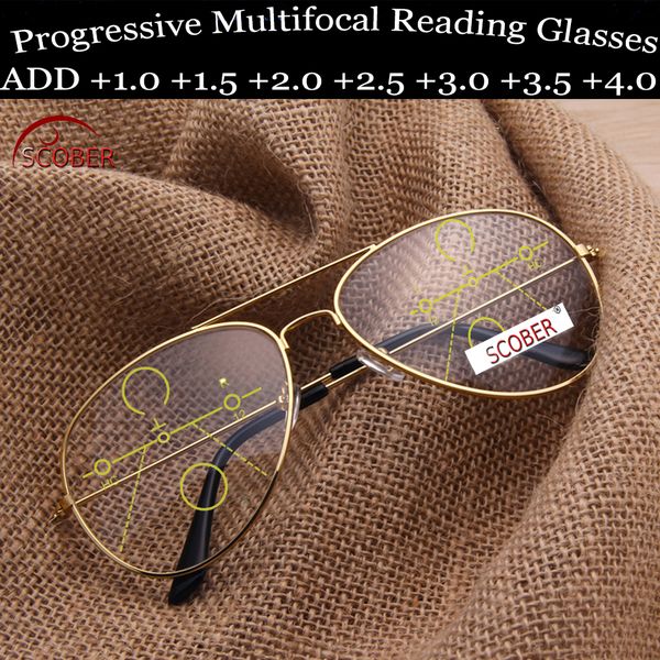 

scober = progressive multifocal reading glasses europe america trend retro pilots eyeframe see near and far 0 add +1 to +4, White;black