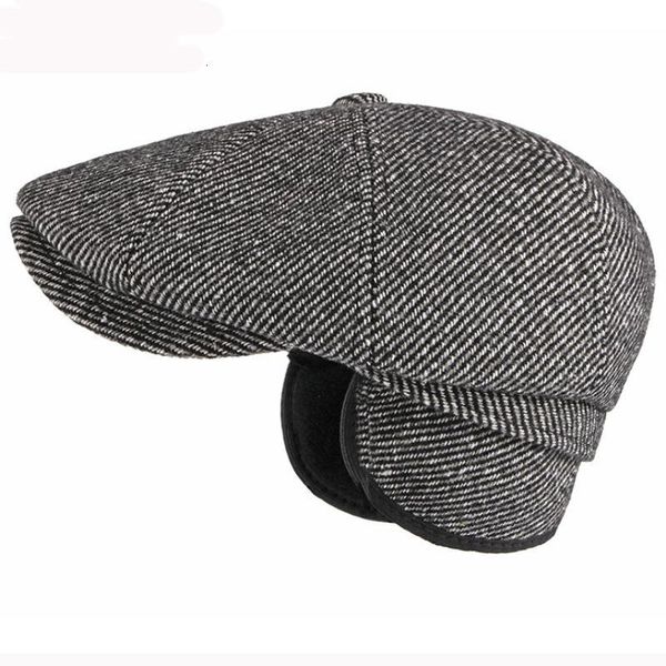 

ht2835 thick warm beret cap autumn winter beret hat men striped gastby octagonal newsboy cap male ivy earflap flat men, Blue;gray