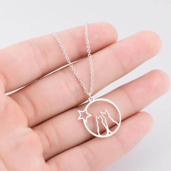 

pendant necklaces arrival cute animal cat necklace 316l stainless steel charm pet jewelry collares girl gifts women party accessories, Silver