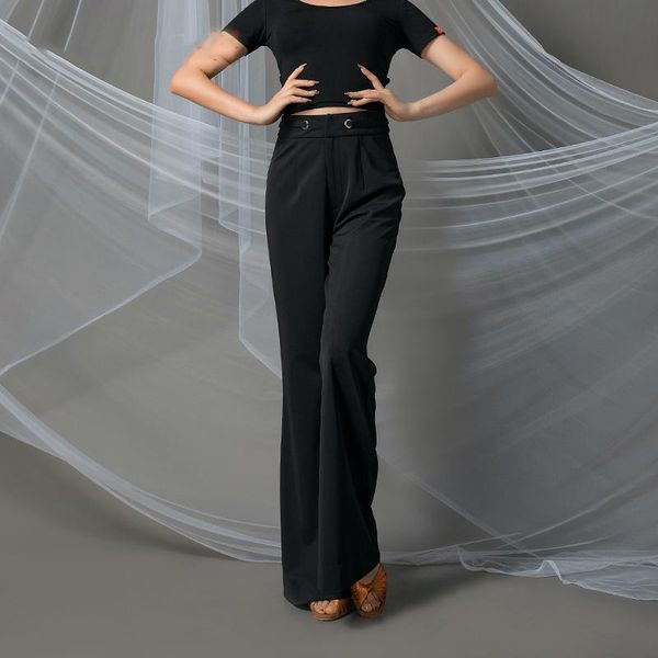 

stage wear latin dance pants female flared ballroom tango clothing wide-leg professional dwy4041, Black;red