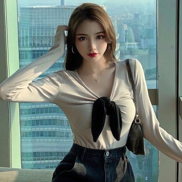 

women's t-shirt women spring long sleeve casual short female slim solid ladies shirts 2021 t13, White