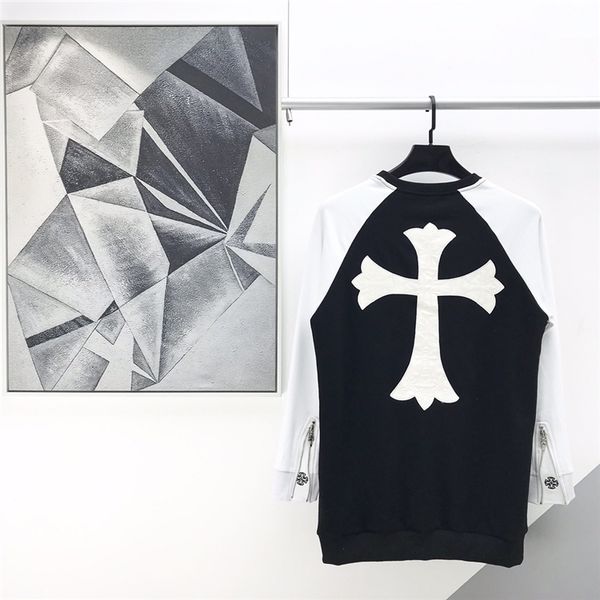 

apn tide brand autumn 2020 crosin ch personalized large cross leather fashion casual sweater for men and women, Black