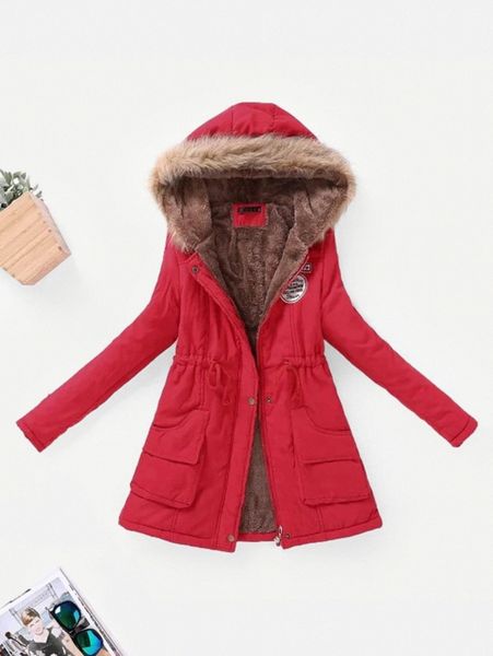 

contrast lined hood parka coat s87b#, Black