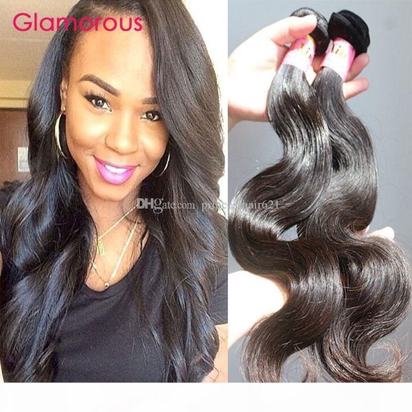 

glamorous unprocessed malaysian human hair body wave 2 bundles virgin hair 8"-34" peruvian indian malaysian wavy hair, Black