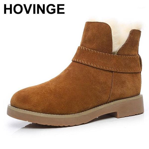 

hovinge women's genuine leather snow boots fur warm winter boots fashion women's ankle for women1, Black