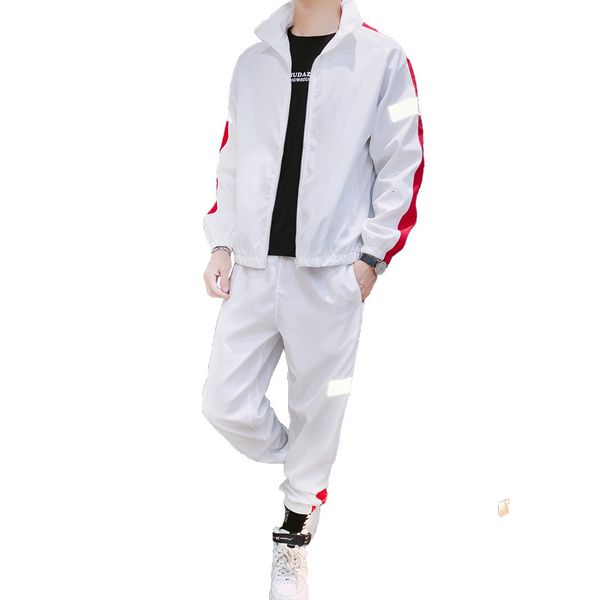 

reflective strip spring autumn winter korean fashion men's wear a set of matching clothes, handsome jacket and plush thickened sports s, Black;brown