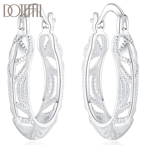 

doteffil 925 sterling silver retro hollow flower 30mm hoop earring for woman fashion wedding engagement party jewelry q1219, Golden;silver