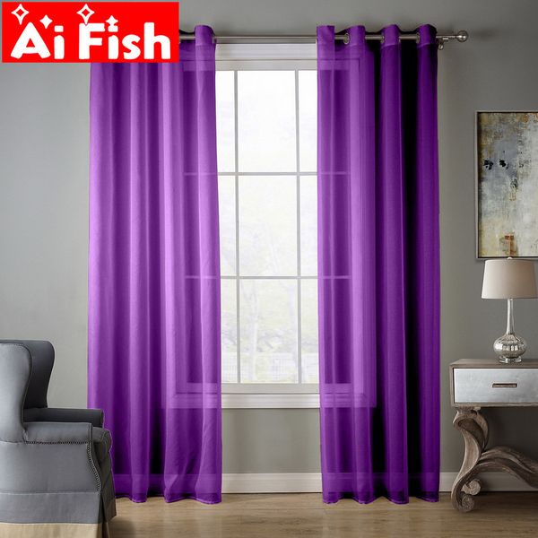 Tenda per porta solida in stile europeo e americano viola scuro, tenda per porta, pannello in tulle trasparente per soggiorno # 30 LJ201224