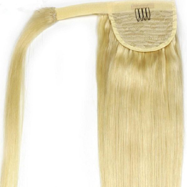 Pferdeschwanz-Verlängerung, Echthaar, gerade, Pferdeschwanz-Haarverlängerung, reines Blond, Farbe 613, Clip-in-Pferdeschwanz, brasilianische Haarverlängerung mit magischer Paste, 30,5 cm, 100 g