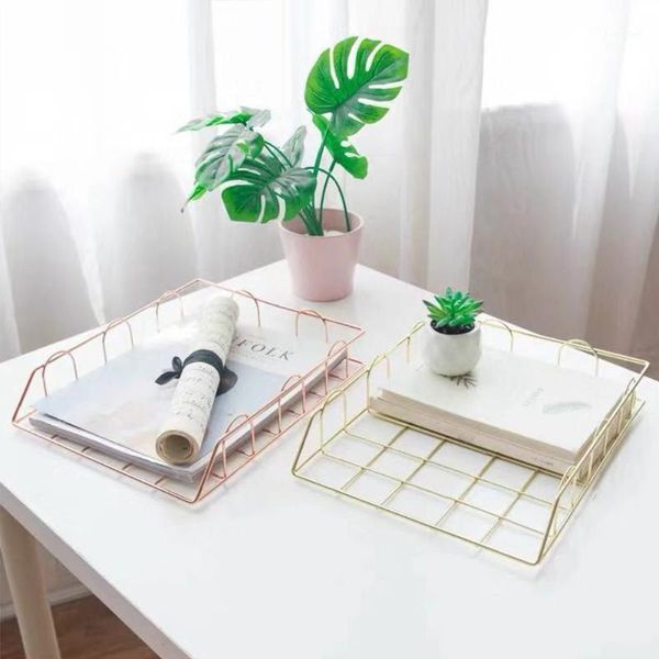 

metal storage basket file rack data frame desk newspaper racks office table book pen finishing basket rose gold iron baskets1