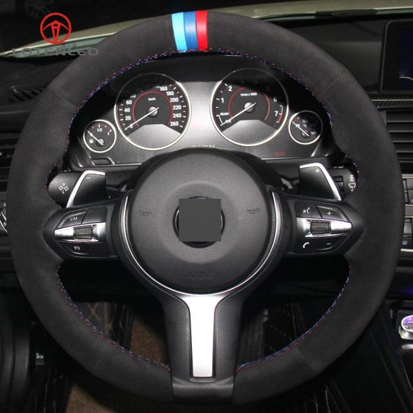 

lqtenleo black suede car steering wheel cover for (m sport) 1 series f20 f21 m135i m140i m235i m240i x1 f48 x2 f39 x3 f25