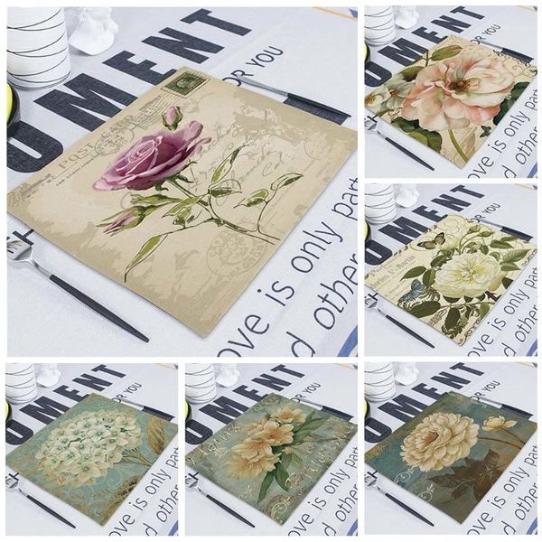 

1pcs floral plant pattern kitchen placemat dining table mats linen pad bowl cup mat 42*32cm home decor napkin table1