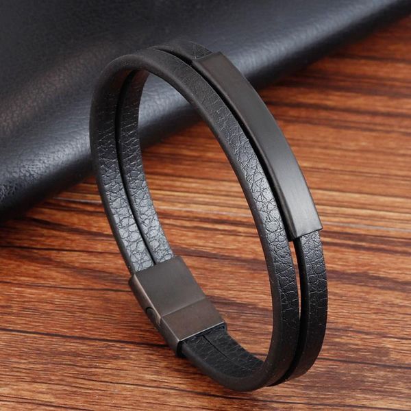 

charm bracelets classic simple style leather texture stainless steel push button men's bracelet handsome boy special gift discount, Golden;silver