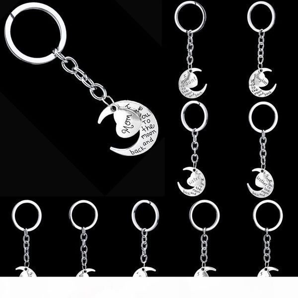 

moon heart key rings for mom dad sister brother son key chains zinc alloy keyring, Slivery;golden