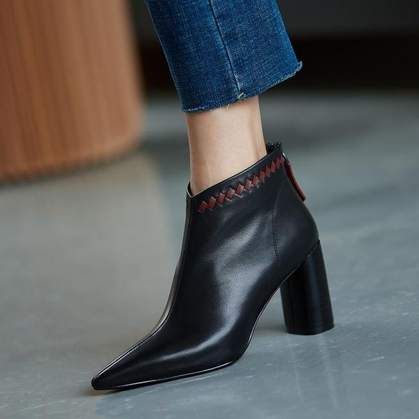 

high heels women short boots zip pointed toe footwear female ankle boot fashion shoes woman autumn winter 2020 shoes booties, Black