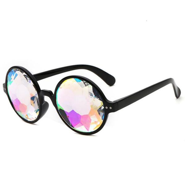 

2021 new fuuny party sunglasses fan disco mosaic round sun glass crystal psychedelic kaleidoscope glasses sunglass concert show eyewear 0629, White;black