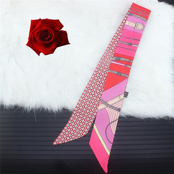 

2020 новый летний длинный шелковый шарф тощий мешок ручки дизайн tie женщины ленты платки диапазона волос способа печати headwear шейный wmt, Blue;gray