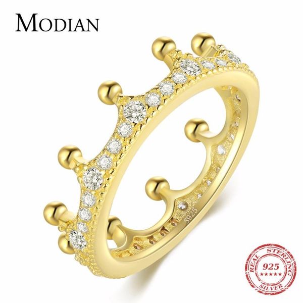 

cluster rings modian design sparkling gold color stackable trendy crown finger ring 925 sterling silver luxury jewelry for women gift 2021, Golden;silver