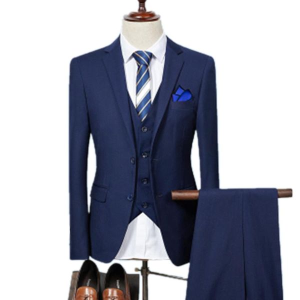 

jacket + pant + vest / 2021 new men business slim suits sets wedding dress three-piece suit blazers coat trousers waistcoat, White;black