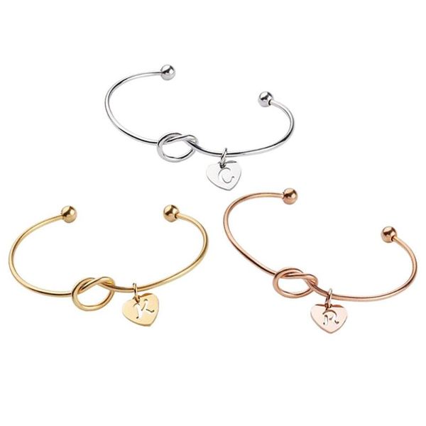 

bangle gold/rose gold stainless steel lover initial bracelet 26 letters open knot bracelets for a-z charm bangles je, Black