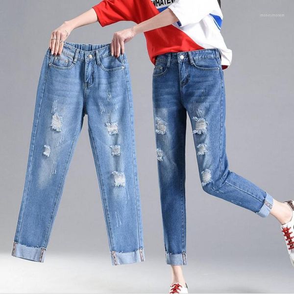 

women's jeans plus size 26-34 hole ripped women harem pants loose ankle-length boyfriends skinny jeans1, Blue