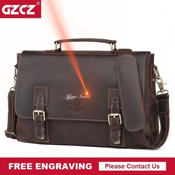 

2020 vintage men's briefcase bag crazy horse leather shoulder messenger bags business office handbag for lap