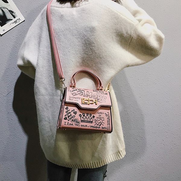 

pink sugao women tote bag designer shoulder handbag graffiti bags 2020 new fashion shoulder bag wild handbag pu leather bhp