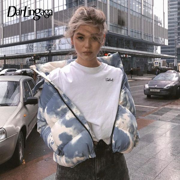 

darlingaga fashion zipper cropped woman parkas tie dye loose warm hooded autumn winter jacket korean female coat clothes outwear1, Black