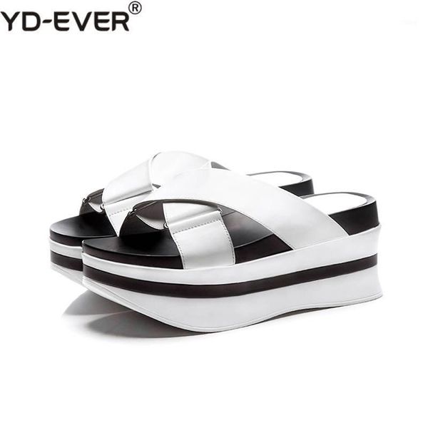 

sandals cow leather peep toe brand shoes slip on fashion outside slippers women thick bottom party beach woman 60-a1, Black