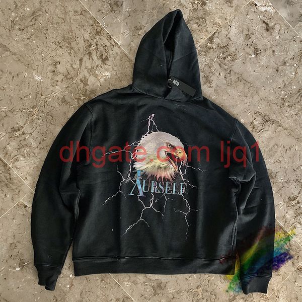 

thick fabric hoodie men women 1 washed old vintage pullover, Black