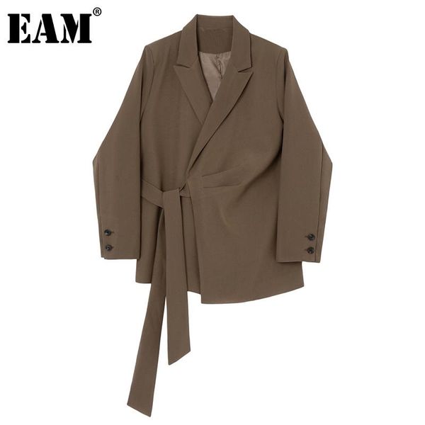 

eam] женщины brown brange bandage большой размер blazer новый отворот с длинным рукавом свободная подходящая куртка модный прилив весна осе, White;black