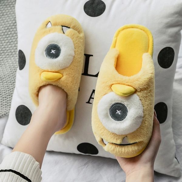 

new dinosaur design warm plush anti-slip indoor home floor slippers soft sole comfortable shoes women men footwear female #k423, Black