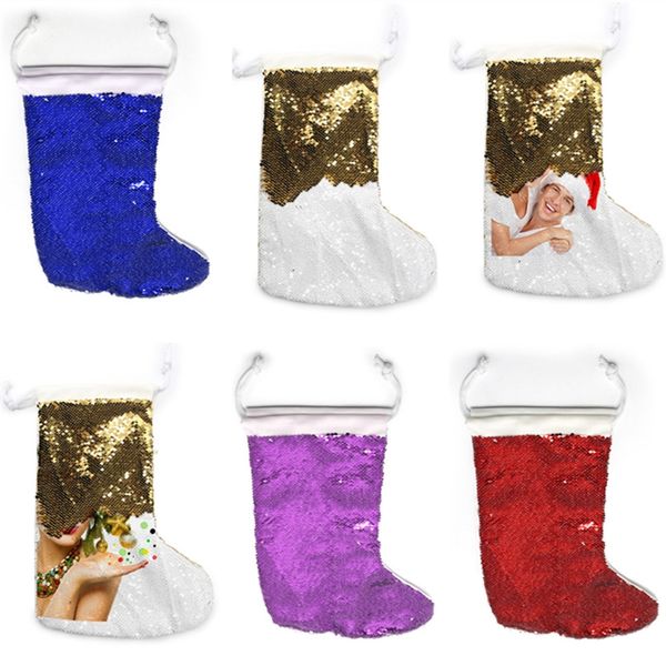

sequins christmas stocking blank sublimation drawstring bag sequined stockings heat transfer print socks x-mas gifts bag toys decor f110501