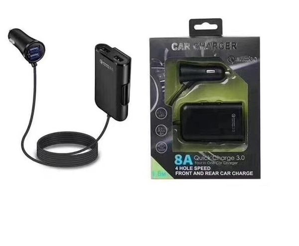 60W 8A Front / Back Seat 4 Port USB быстрой зарядки 3.0 Автомобильное зарядное устройство для iPhone Huawei Xiaomi Samsung