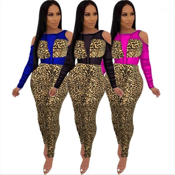 

panelled jumpsuits hollow out long sleeve long stacked pants womens 2pcs sets casual womens 2pcs suits womens designer leopard, Black;white