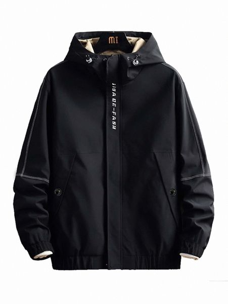 

men letter graphic zip-up hooded jacket 87oz#, Black;brown