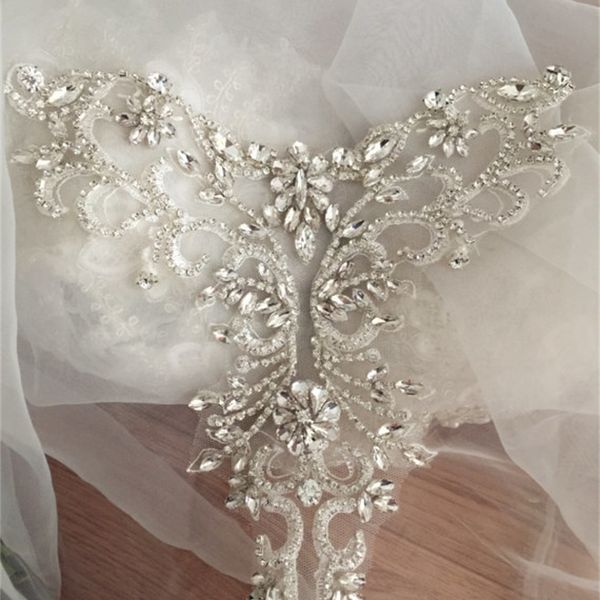 

silver rose gold delicate rhinestone applique collar, beaded diamante applique , wedding sash bridal belt applique y200424, Black;brown